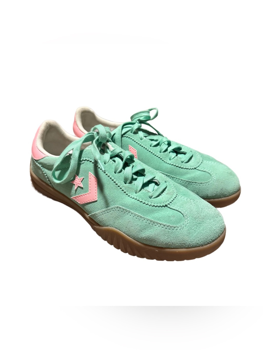Converse Run Star Trainer Women's 7 Casual Sneaker Suede Aqua Pink Lace Up Low